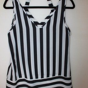 Black and white striped sleeveless blouse